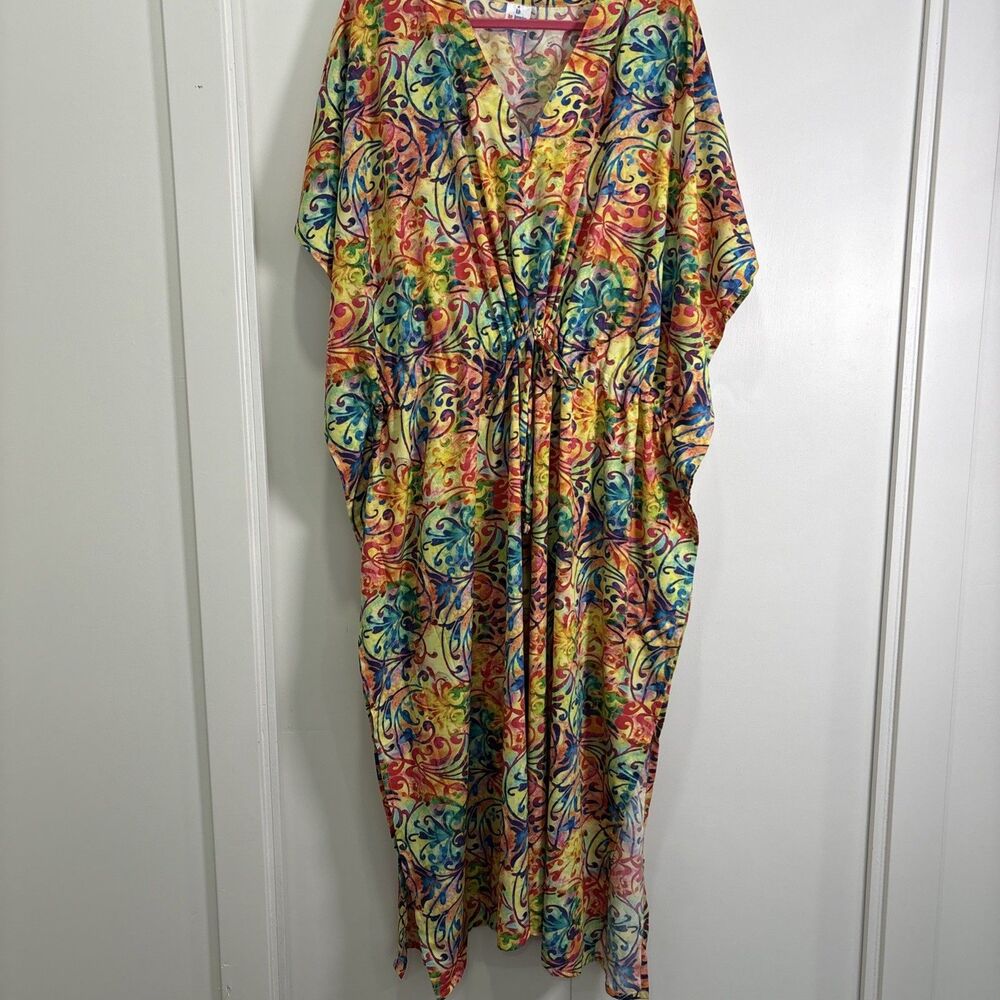 LA LEELA Women's Colorful Beach Maxi Kaftan Long Caftan, One Size, Made in USA